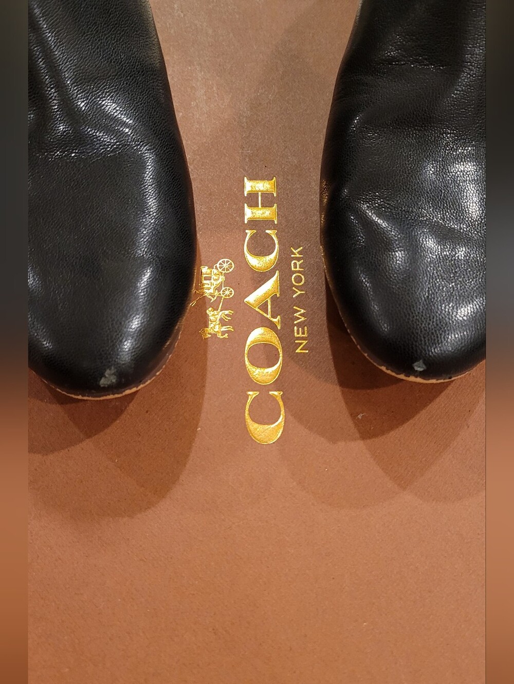 COACH Black Leather Ankle Boots with Gold Buckle Size 7 - Picture 4 of 9